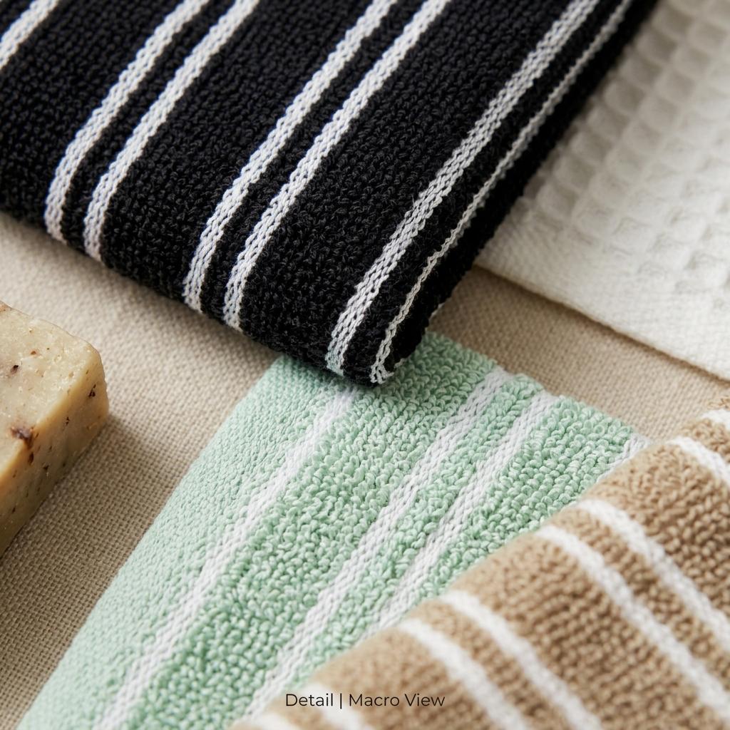 Premium white vertical stripe four hand towels set