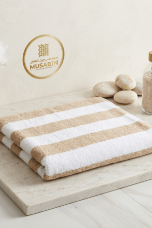 Premium Stripe Cotton Towel- white-Brown 30*60 Large Size