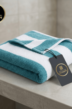 Premium Stripe Cotton Towel- Sea Green- White 30*60 Large Size
